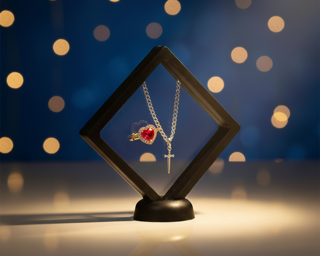 Caja Flotante 3D para Joyas: Muestra tus Tesoros con Elegancia y Protección
