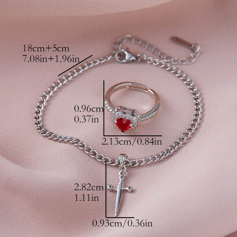 👉 Pulsera + Anillo Ajustable "Lazos del Corazón" ❤️