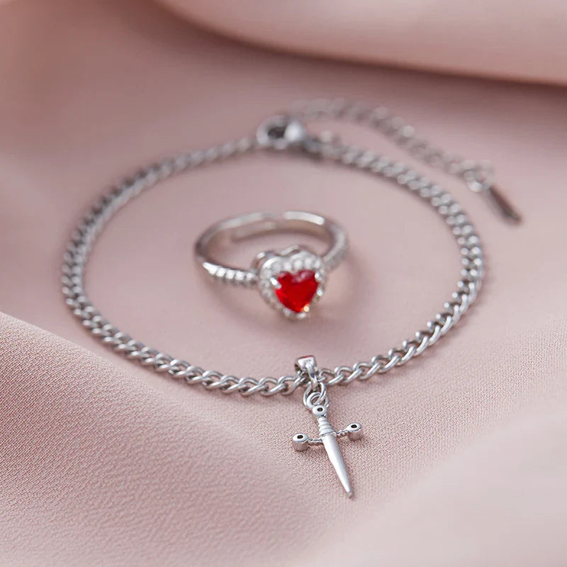 👉 Pulsera + Anillo Ajustable "Lazos del Corazón" ❤️