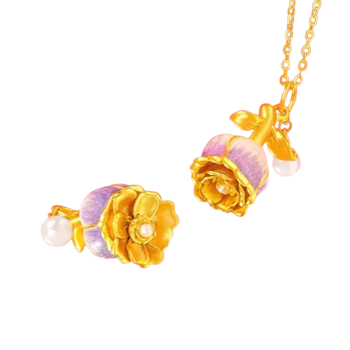 Collar con dije de Rosa púrpura y rosa