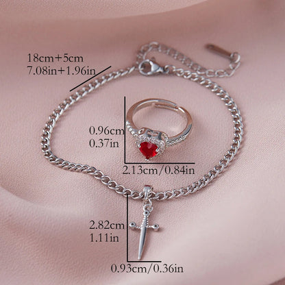 👉 Pulsera + Anillo Ajustable "Lazos del Corazón" ❤️