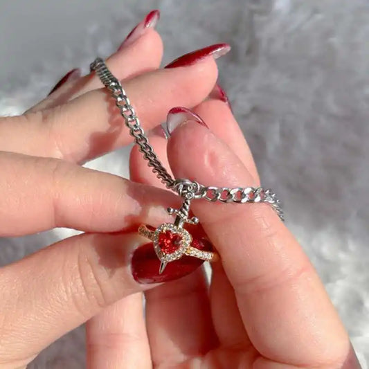 👉 Pulsera + Anillo Ajustable "Lazos del Corazón" ❤️