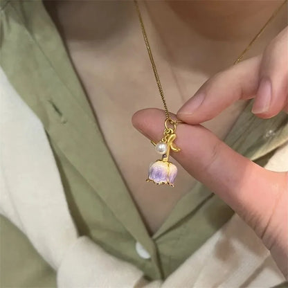 Collar con dije de Rosa púrpura y rosa