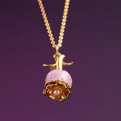 Collar con dije de Rosa púrpura y rosa