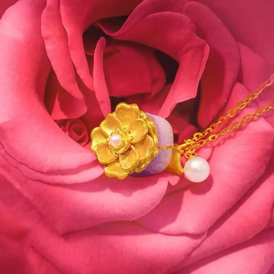 Collar con dije de Rosa púrpura y rosa