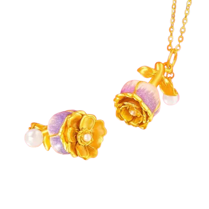 Collar con dije de Rosa púrpura y rosa